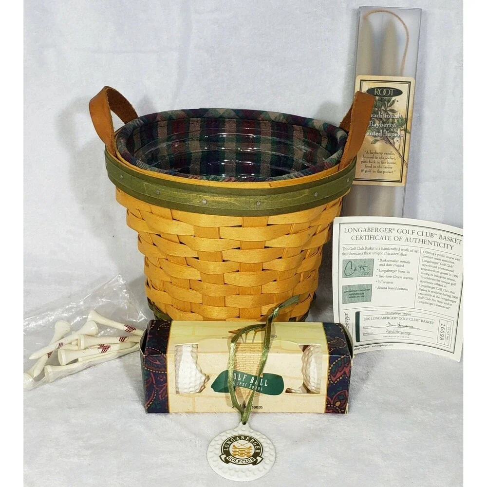 *Signed* Longaberger Golf Club Basket 2000 W/Leather Handles, COA, +Much More